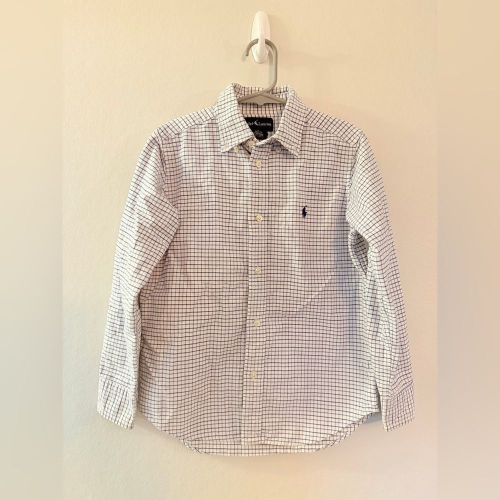Boys Ralph Lauren Blue Checkered Button Down Shirt - Size 7